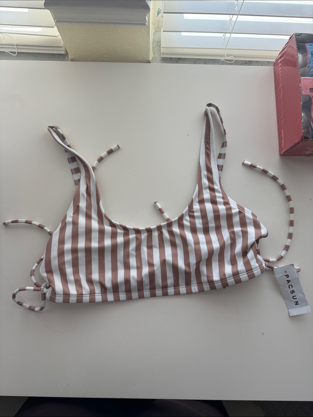 PacSun Girls' Brown & White Striped Swim Top with Side Ties